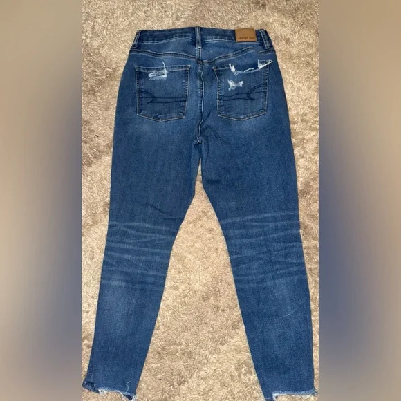 American Eagle Outfitters Dark Blue Distressed Skinny Jeans - Picture 5 of 6